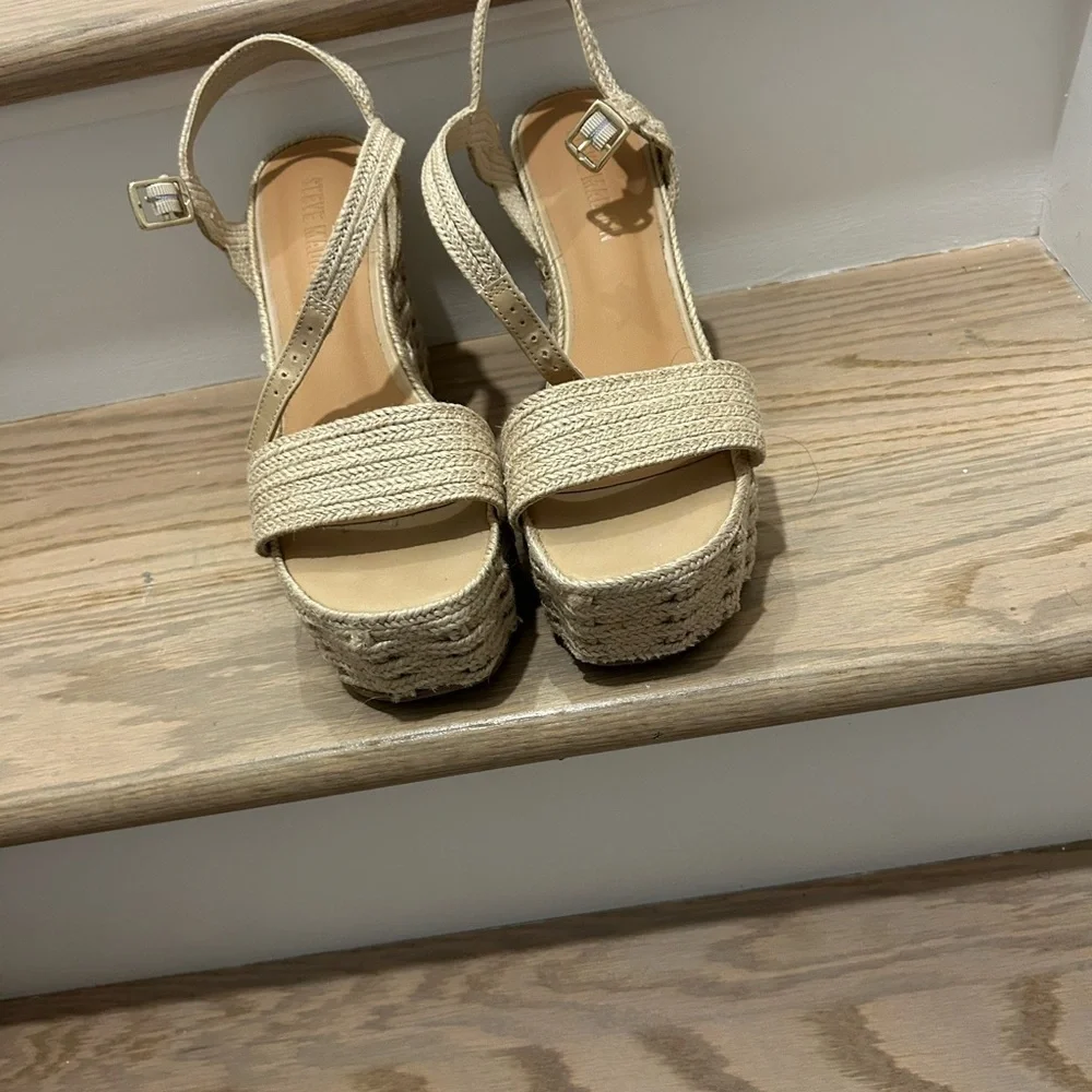 Steve Madden Cream Woven Wedge Sandals